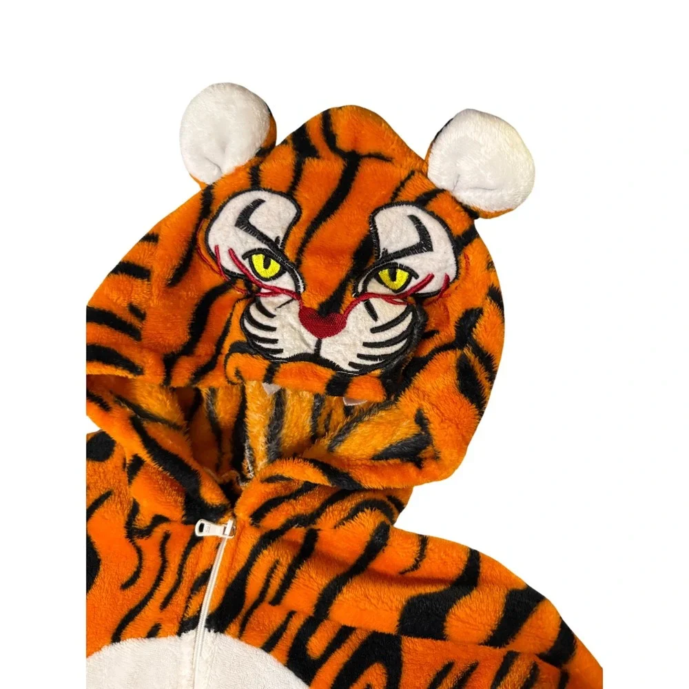 Tiger Kid Costume Size 110 4/5T Zip Front Zip Bottom Long Sleeve Hoodie Tail Zoo
